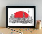 Düsseldorf Skyline Landmarks Art Print - featuring Merkur Spiel-Arena Football Stadium - can be personalised For Sale