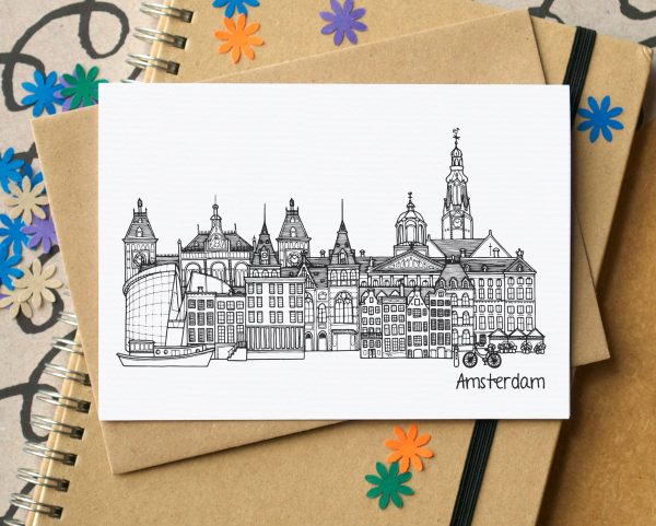 Amsterdam Skyline Landmarks Greetings Card Online Sale