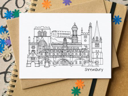 Shrewsbury Skyline Landmarks Greetings Card on Sale