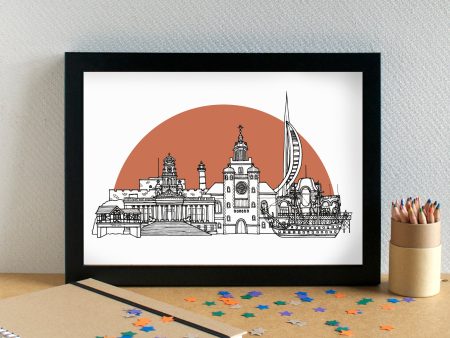 Portsmouth Skyline Landmarks Art Print - can be personalised Fashion