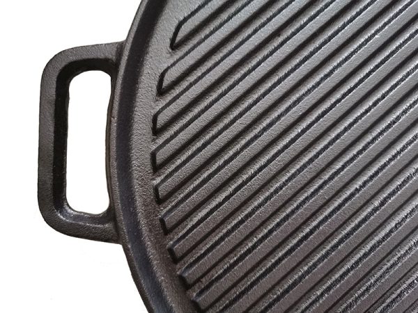 30cm Double-sided Round Cast Iron Grill Pan Multifunctional Uncoated Teppanyaki Steak Frying Pan Fashion