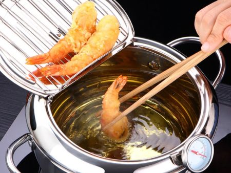 LMETJMA Japanese Deep Frying Pot with a Thermometer and a Lid 304 Stainless Steel Kitchen Tempura Fryer Pan 20 24 cm KC0405 Online