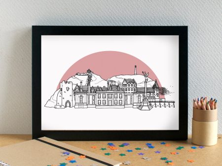 Aberystwyth Skyline Landmarks Art Print - can be personalised - unframed on Sale