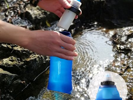 600ML Portable Foldable Water Purifier Bottle Outdoor Survival Personal Camping Silicone Life Collapsible Water Filter Sale