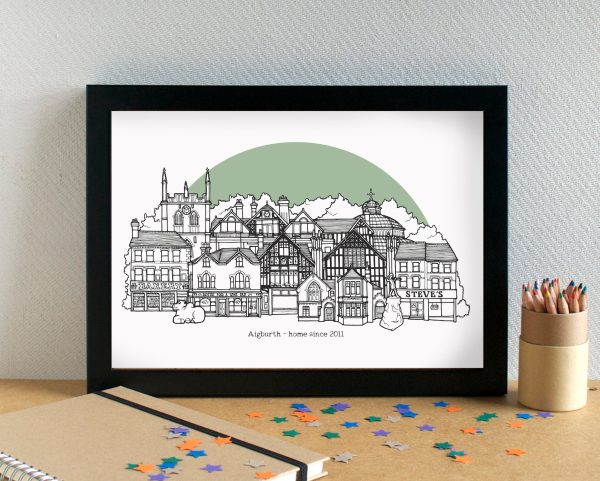 Aigburth Liverpool Skyline Landmarks Art Print - can be personalised Online Hot Sale