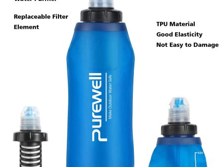 500ml Water Filter Bottle Water Filter Straw Soft TPU Folding Outdoor Filtered Water Bag for Sport Camping Hiking Cycling Supply