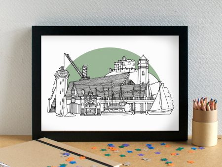 Falmouth Skyline Landmarks Art Print - can be personalised - unframed For Cheap