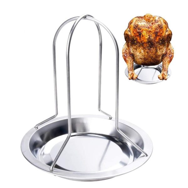 LMETJMA Chicken Roaster Rack With Bowl Carbon Steel Beer Can Chicken Turkey Roaster BBQ Grill Rack Stand Holder Tray KC0229 Fashion