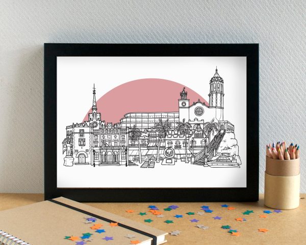 Sitges Skyline Landmarks Art Print - can be personalised For Discount