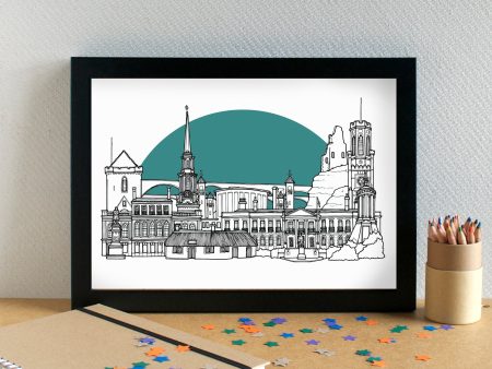 Ayr Skyline Landmarks Art Print - can be personalised - unframed For Cheap