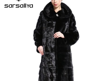 SARSALLYA Real Fur Style Fashion Fur Coat Genuine Leather Mandarin Collar Good Quality Mink Fur Coat Women Natural Black Coats Sale