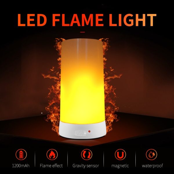 BUYBAY LED Flame Effect Light Rechargeable Portable Night Light Emulation Fire Flickering Lamp Vintage Atmosphere Decor Lighting Supply