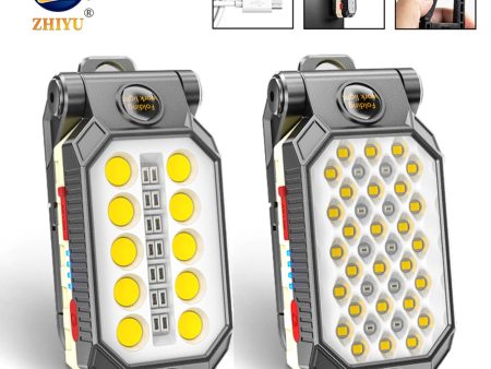 ZHIYU LED COB Rechargeable Magnetic Work Light Portable Flashlight Waterproof Camping Lantern Magnet Design with Power Display For Discount