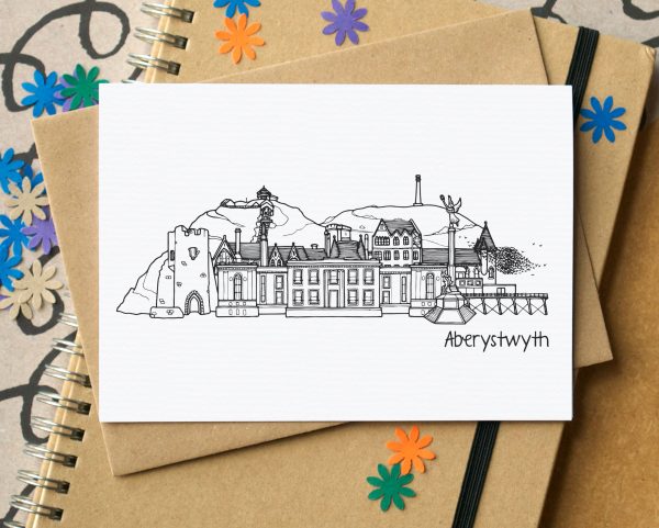 Aberystwyth Skyline Landmarks Greetings Card Cheap