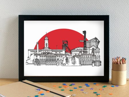 Barnsley FC Skyline Landmarks Art Print - with Oakwell Stadium Sale