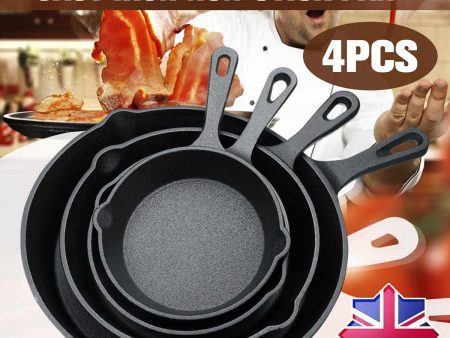 4Pcs Cast Iron Non-stick 14 16 20 26CM Skillet Frying Pan for Gas Induction Cooker Egg Pancake Pot Kitchen Dining Cookware Tools For Sale