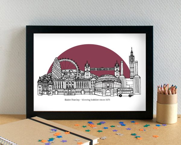 London Skyline Art Print - with West Ham United FC Stadium - can be personalised For Cheap