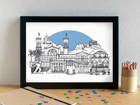 Athens Skyline Landmarks Art Print - can be personalised - unframed Hot on Sale