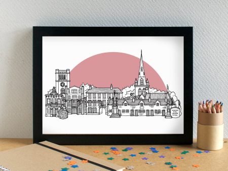 Ashbourne Skyline Landmarks Art Print - can be personalised on Sale