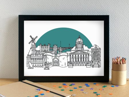 Nottingham Skyline Landmarks Art Print - can be personalised on Sale