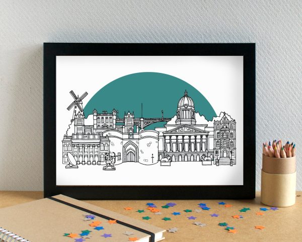 Nottingham Skyline Landmarks Art Print - can be personalised on Sale