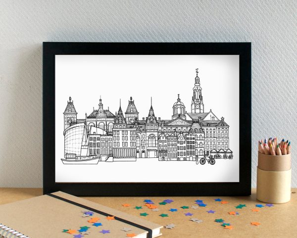 Amsterdam Skyline Landmarks Art Print - can be personalised - unframed Sale