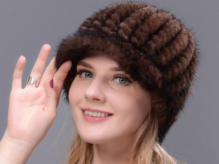 Real Fur Cap Knitted Natural Mink Fur Cap For Women Winter Avoid Wind And Snow Good Quality Female Mink Peaked Cap Ear Warm Online