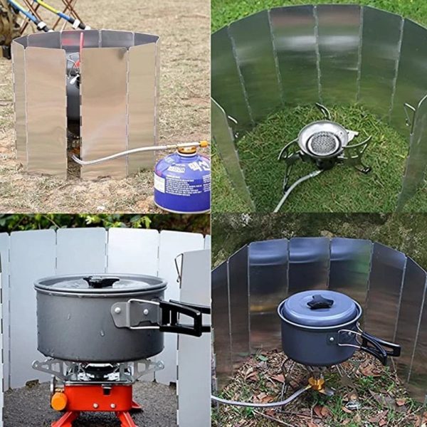 Folding Windshield Aluminium Stove 10 Plates Wind Screens Outdoor BBQ Gas Windshield Camping Cooking Cooker on Sale