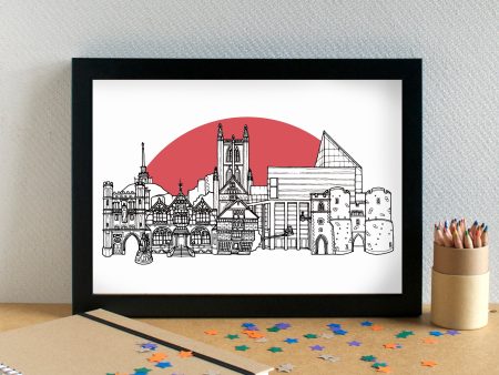 Canterbury Skyline Landmarks Art Print - can be personalised on Sale