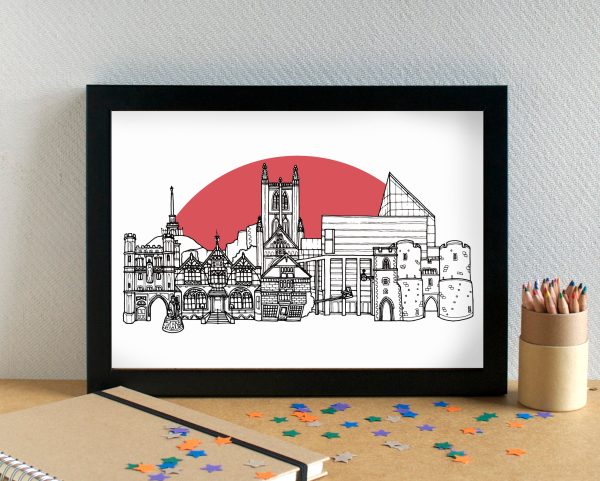 Canterbury Skyline Landmarks Art Print - can be personalised on Sale