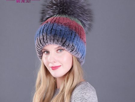 Winter Rex Rabbit Fur Hats For Women Beanies Top Knitted With Fox Fur New Brand Casual Good Quality Caps Sale