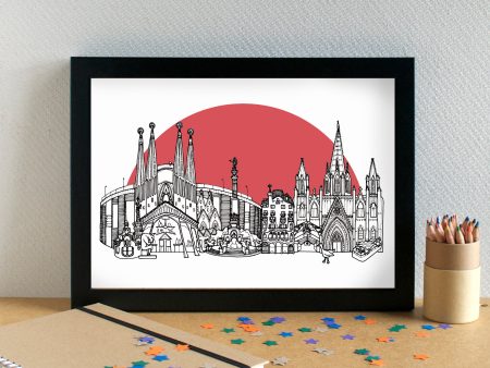 Barcelona Skyline Landmarks Art Print - can be personalised Online now