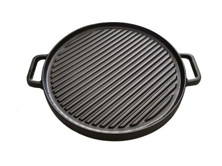 30cm Double-sided Round Cast Iron Grill Pan Multifunctional Uncoated Teppanyaki Steak Frying Pan Fashion