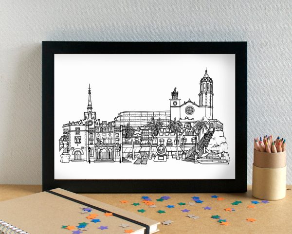 Sitges Skyline Landmarks Art Print - can be personalised For Discount