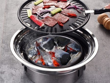 Stainless Steel Charcoal Barbecue Grill Korean Non-stick Barbecue Grills Portable Outdoor bbq grill Round Carbon Barbecue Stove Online Hot Sale